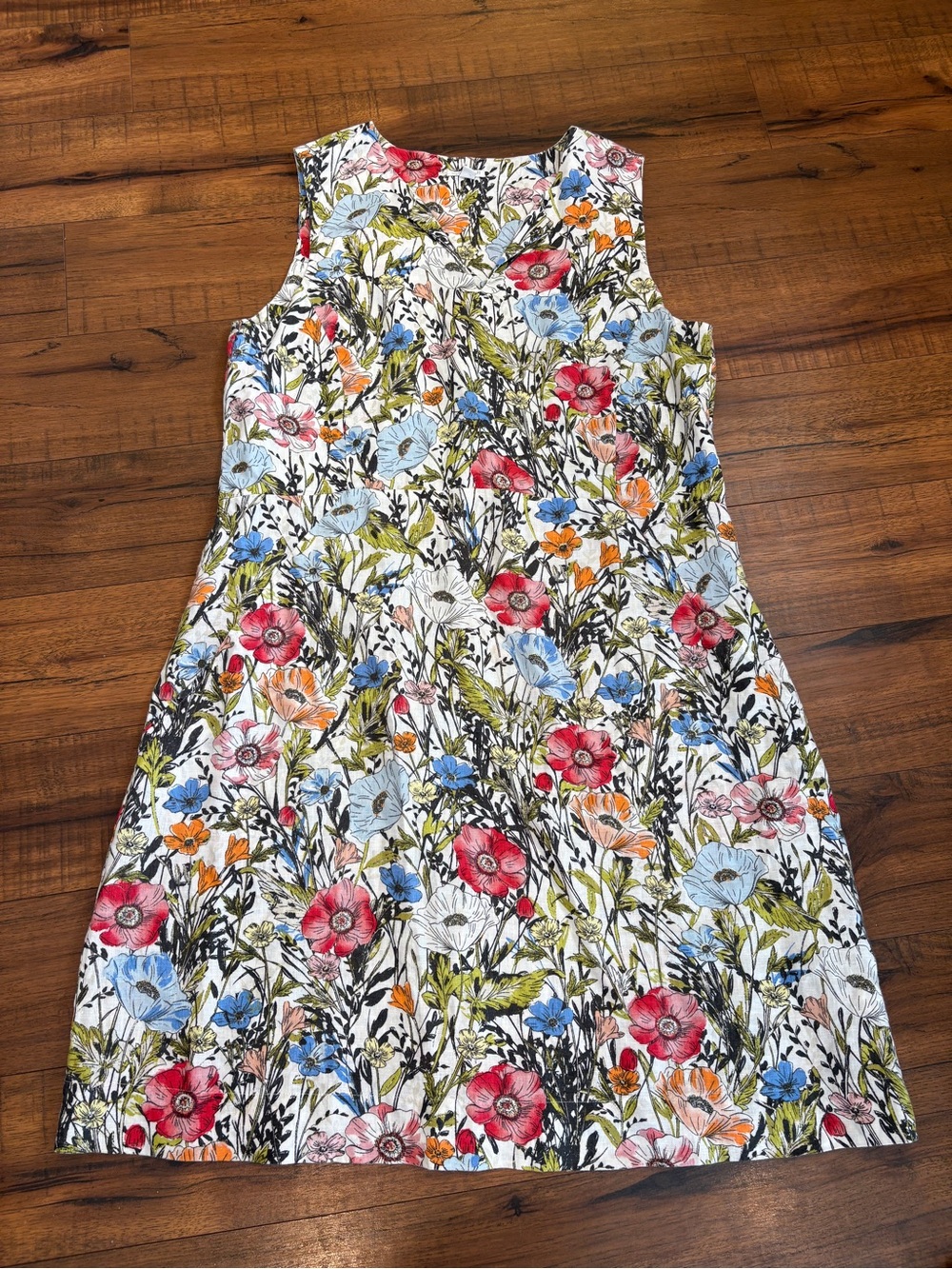 J. Jill Love Linen Botanical Garden Floral Sleeveless Pocket Shift Dress Large